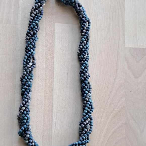 Painted Blues & Grays Stone Beaded Multi Strand Necklace 20” Torsade Necklace - Picture 13 of 13